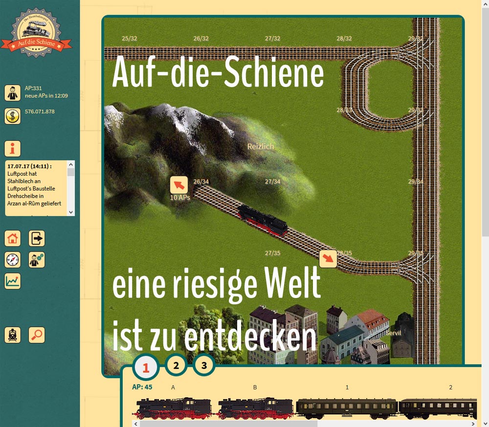 Auf-die-Schiene eine riesige Welt ist zu entdecken